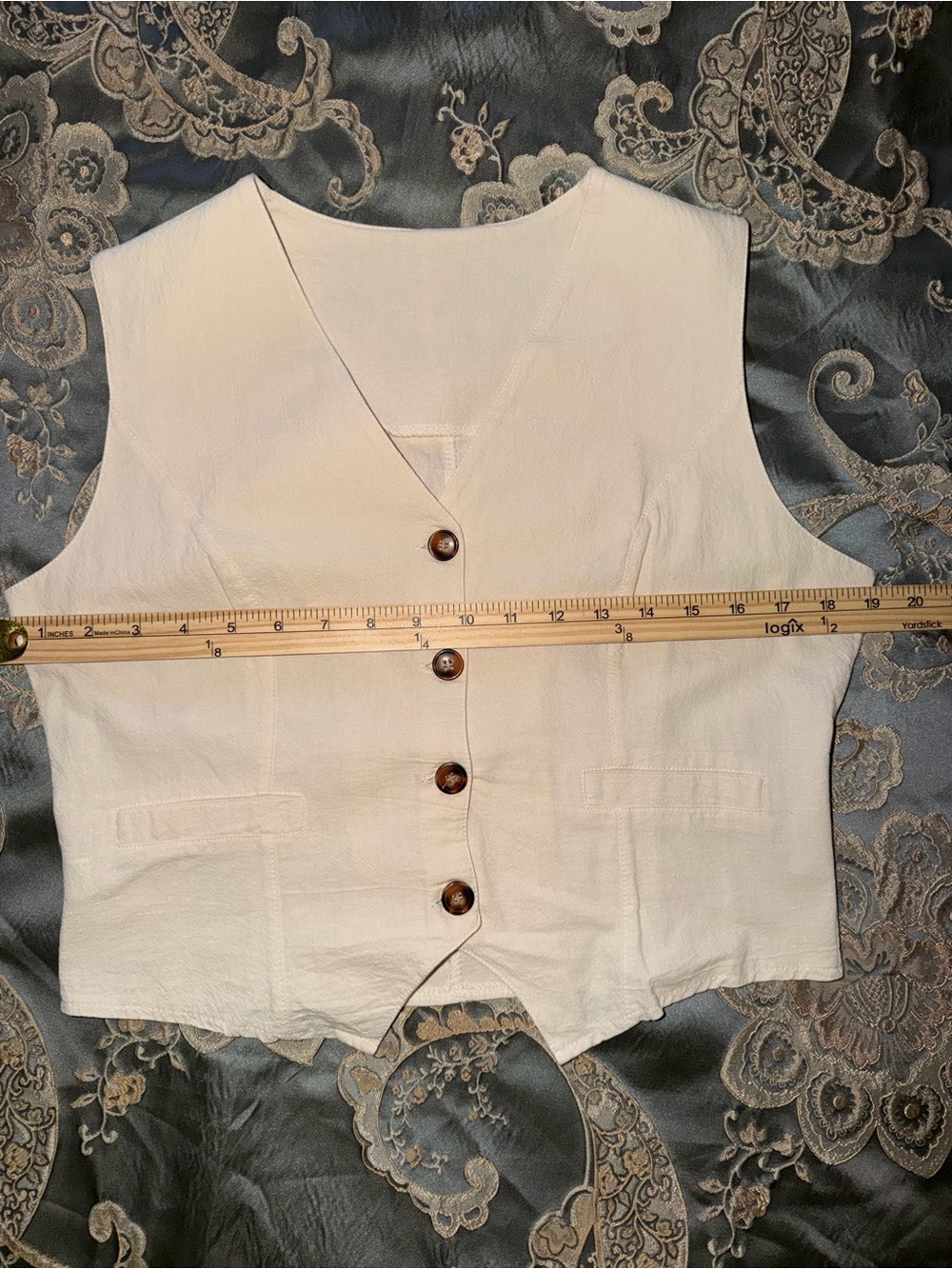 Cream Wide-Leg Pants with Button-Front Vest - Picture 9 of 13